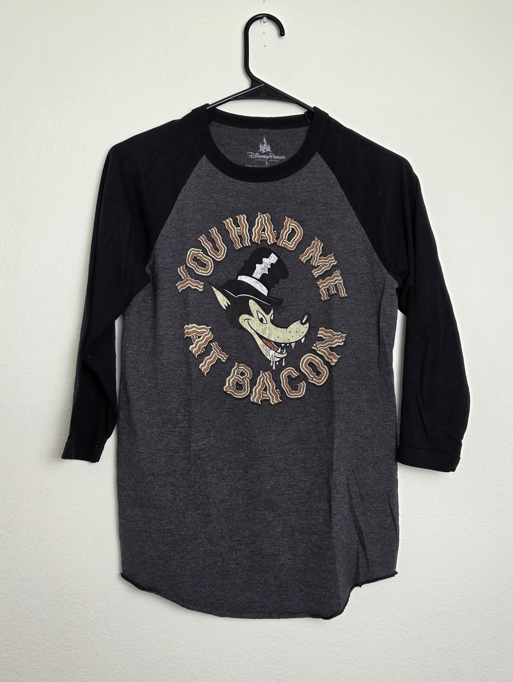 Disney Parks Big Bad Wolf “You Had Me at Bacon” Baseball Tee Tshirt Size Sml
